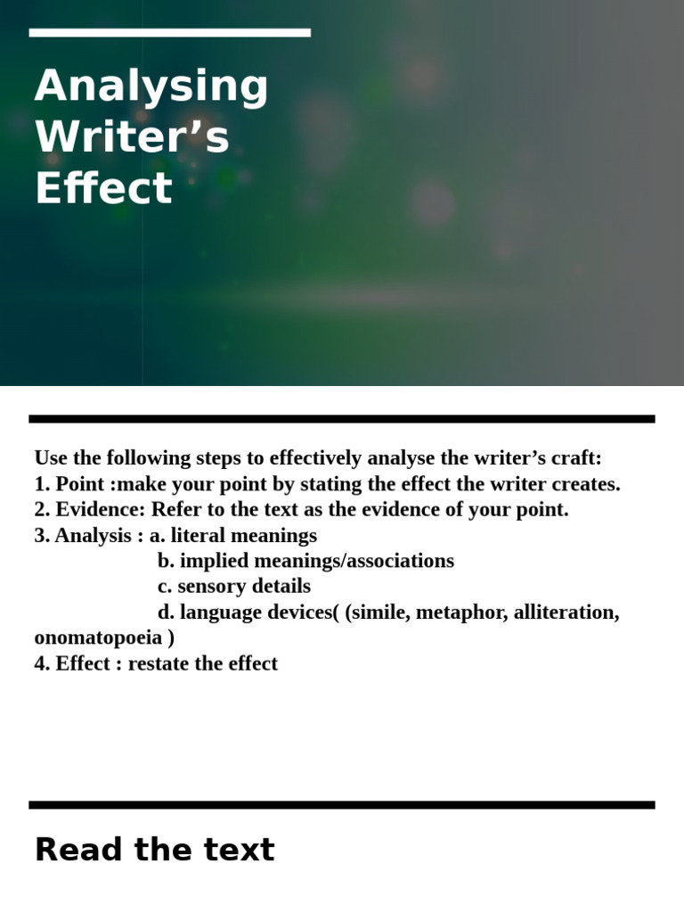 Analyzing Writer's Craft and Effects | PDF