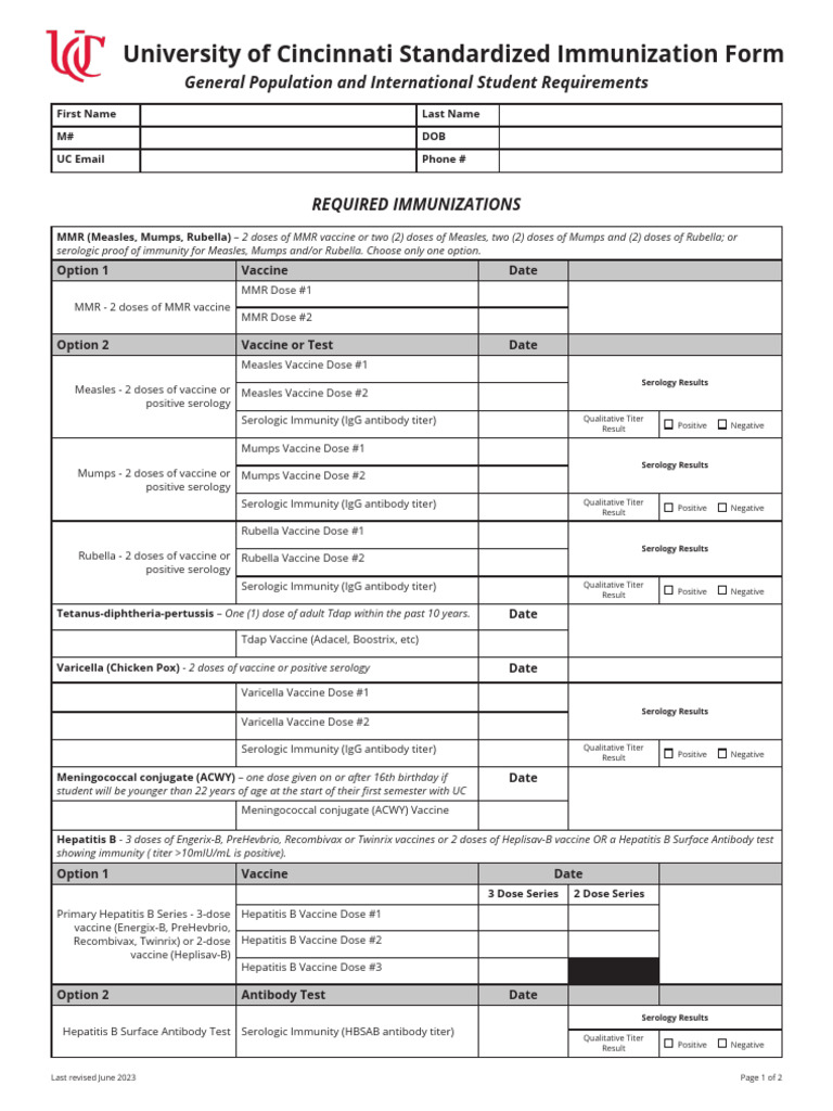 General Population Immunization Form - June 2023 | PDF | Vaccines ...
