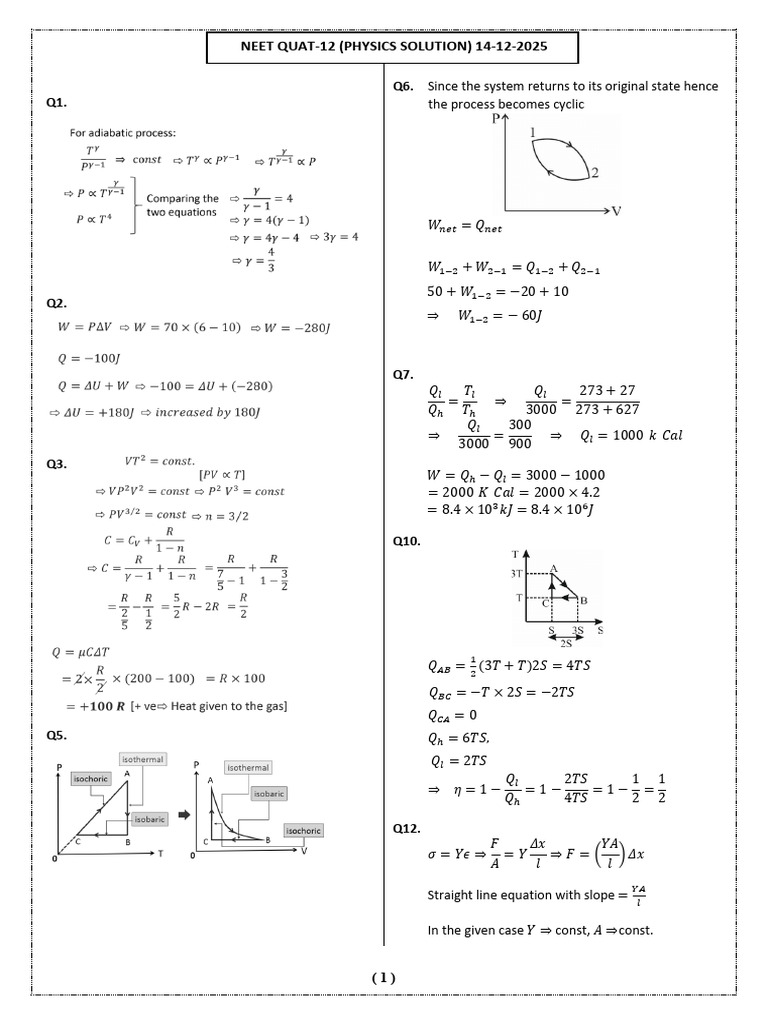Physics Solutions for NEET 2025 | PDF | Continuum Mechanics | Physical ...