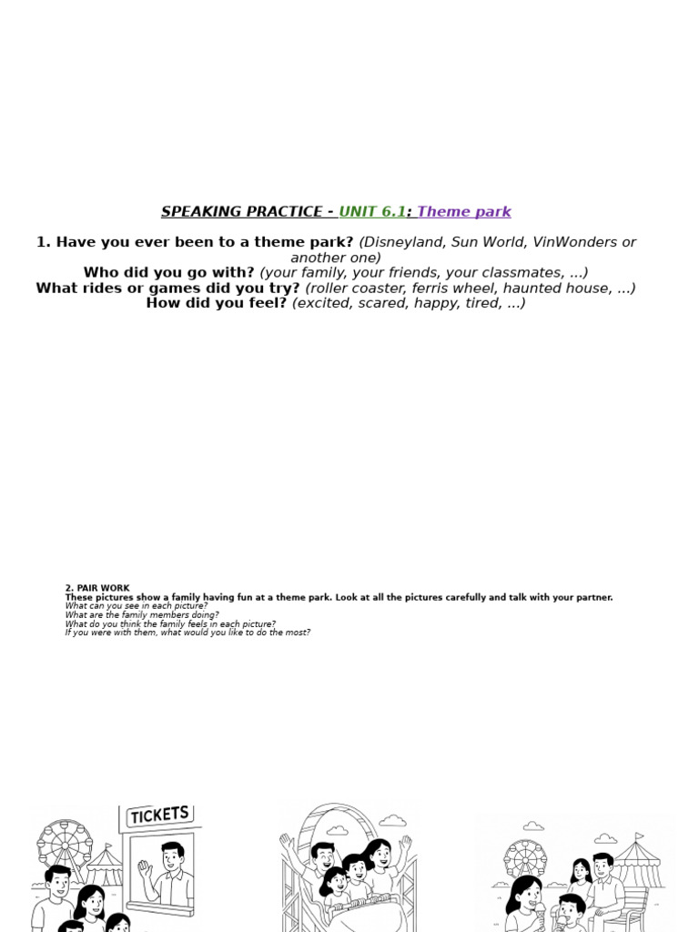 Theme Park Speaking Practice Unit 6.1 | PDF