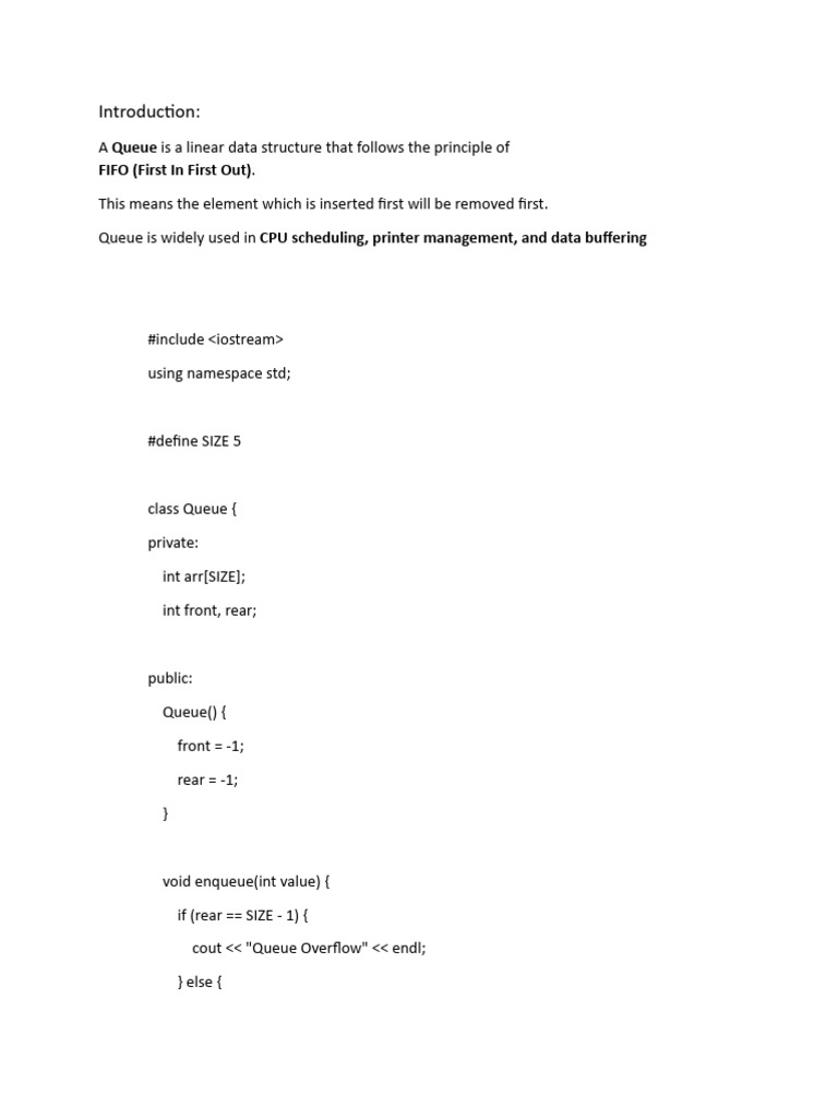 FIFO Queue Implementation in C++ | PDF