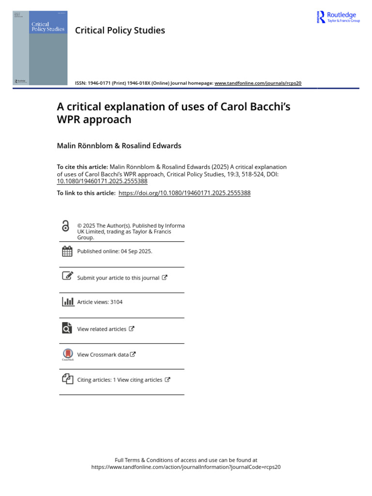 Understanding Bacchi's WPR Approach | PDF | Social Constructionism ...