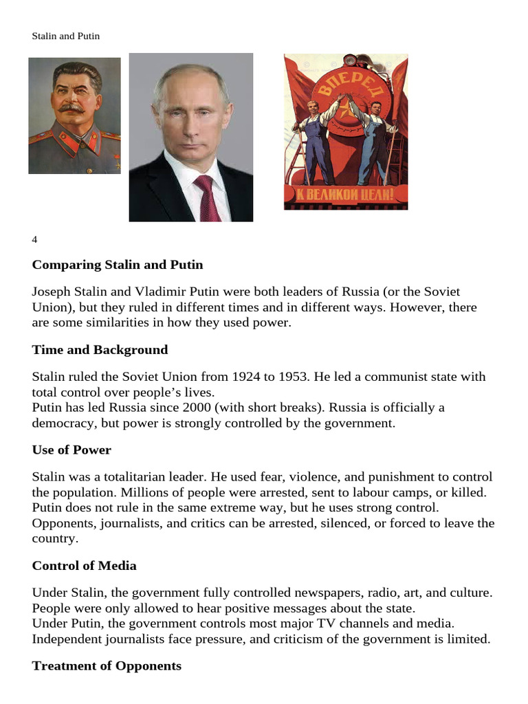 English Reading - Stalin and Putin | PDF | Joseph Stalin | Vladimir Putin