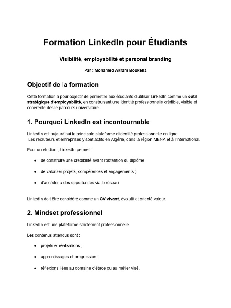 Formation LinkedIn pour Étudiants | PDF | LinkedIn