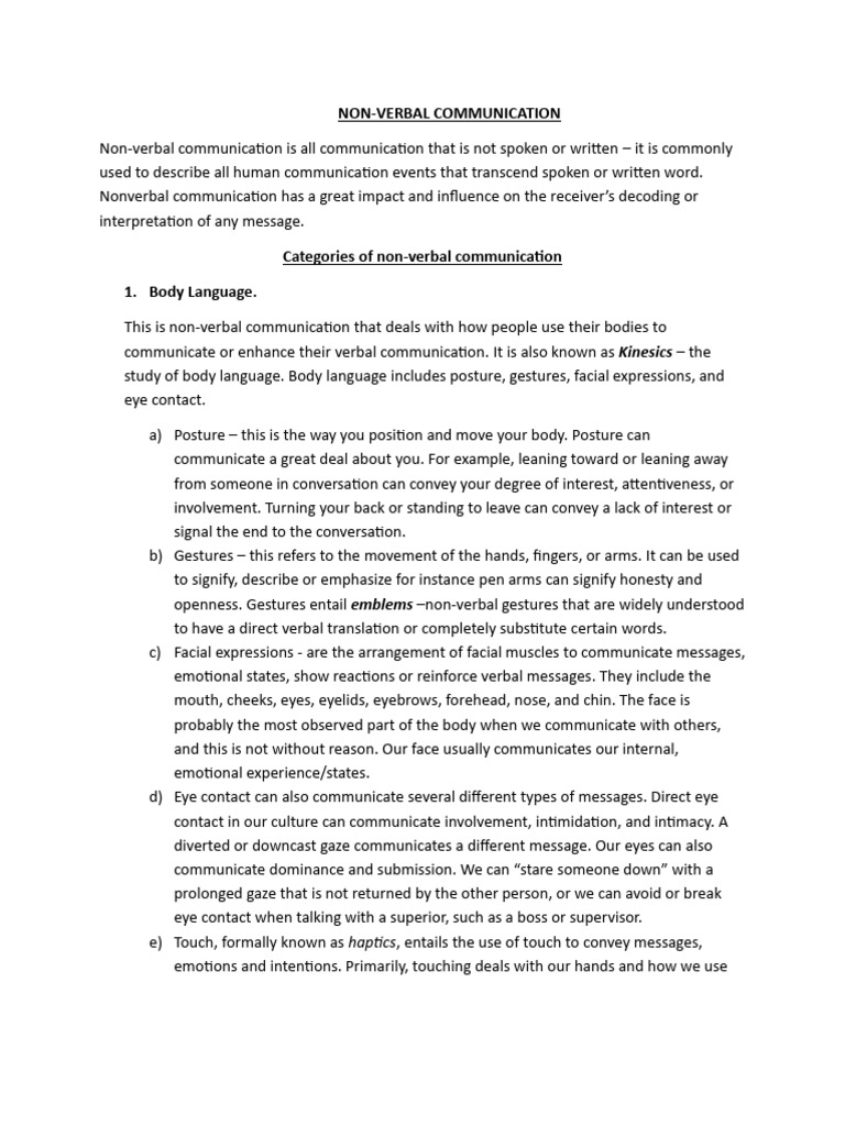 Understanding Non-Verbal Communication | PDF | Nonverbal Communication ...