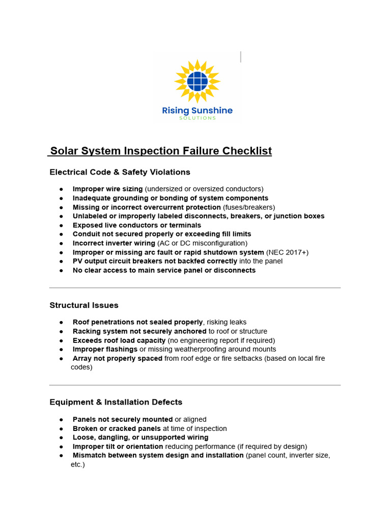 Solar System Inspection Checklist | PDF
