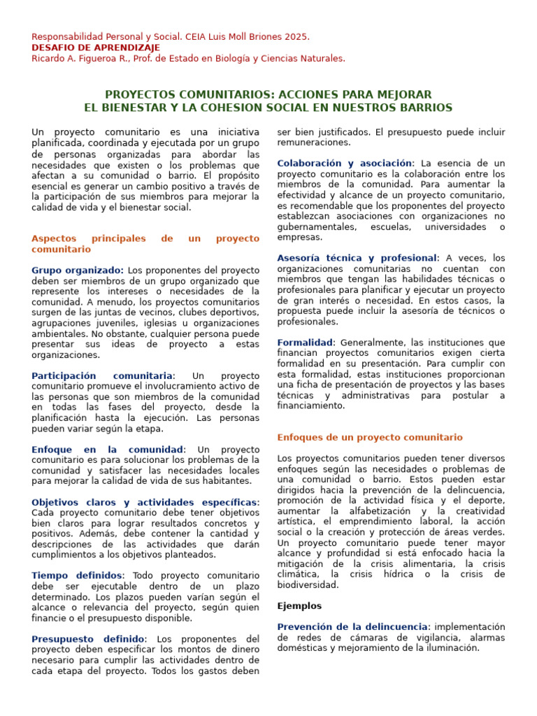 Proyectos Comunitarios para el Bienestar Social | PDF | Comunidad ...