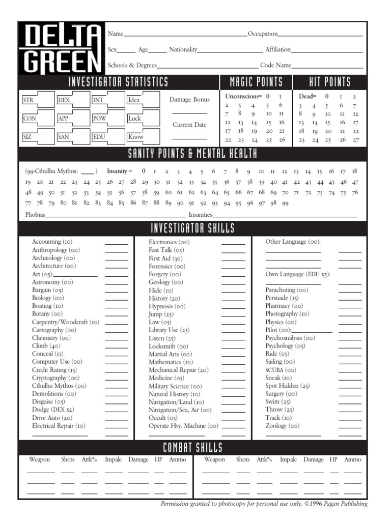 Cthulhu Mythos Investigator Sheet | PDF