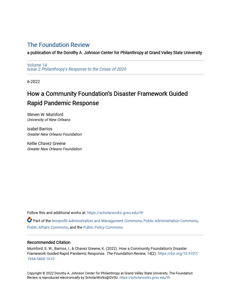 Community Foundation's Pandemic Response Framework | PDF | Hurricane ...