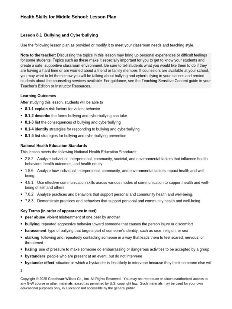 Bullying and Cyberbullying Lesson Plan | PDF | Cyberbullying | Bullying
