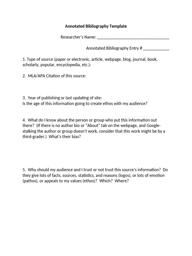 Annotated Bibliography Template Guide | PDF