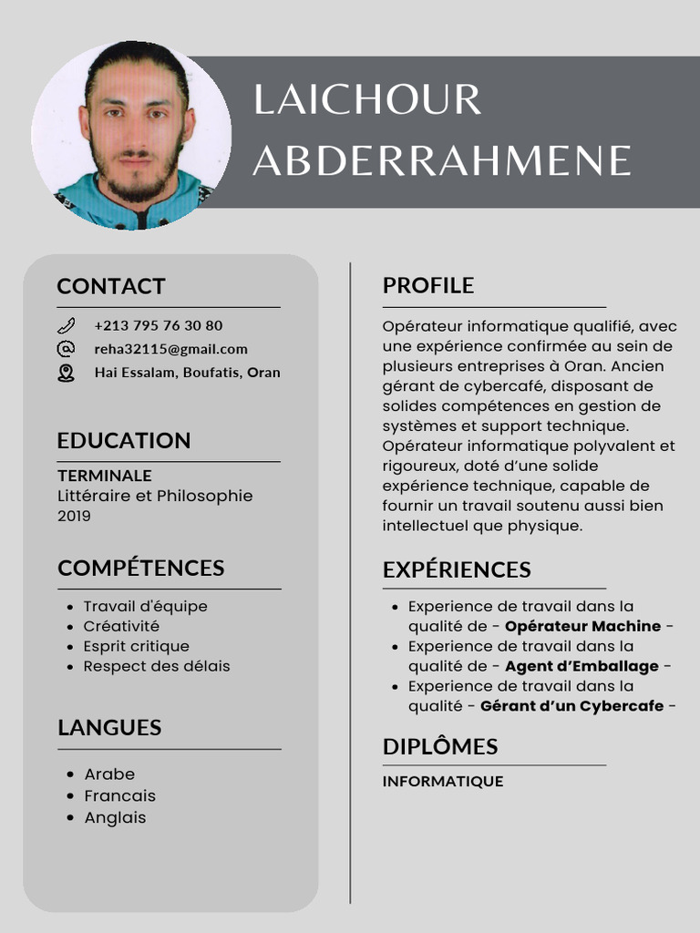 Profil d'Opérateur Informatique à Oran | PDF