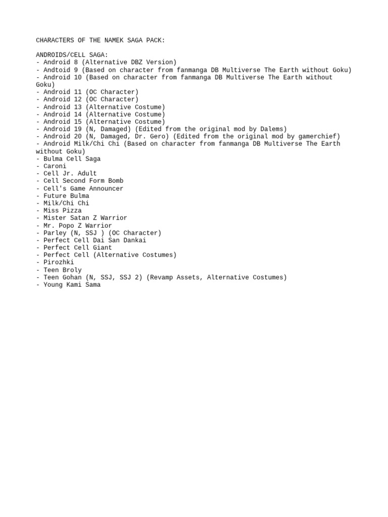 Namek and Android Saga Character Pack | PDF