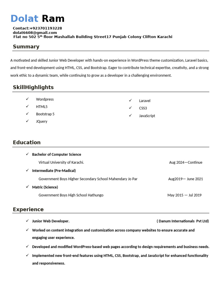 Last Updated Resume Dolat Ram | PDF | Bootstrap (Front End Framework ...