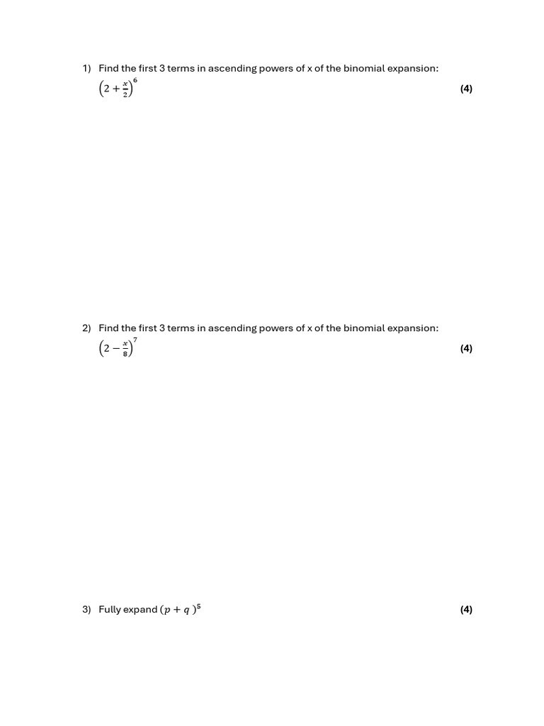 Binomial Expansion Examples and Solutions | PDF