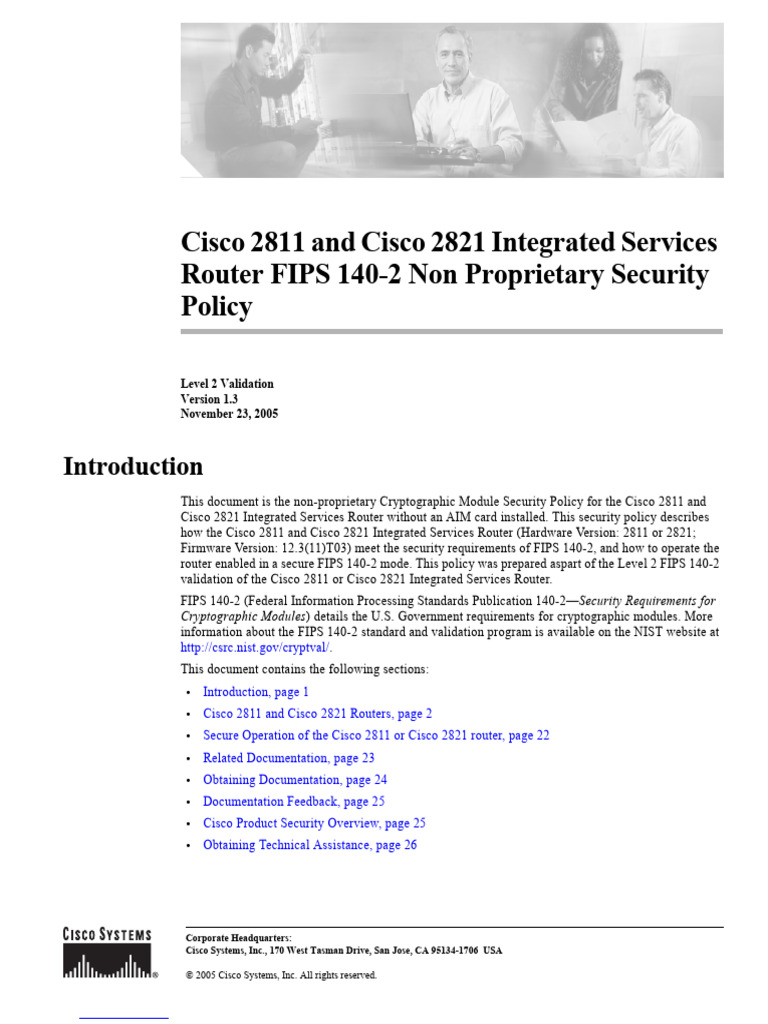 Cisco 2811/2821 Router FIPS 140-2 Policy | PDF | Ethernet | Router ...