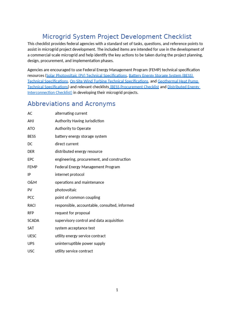 Microgrid Development Checklist for Agencies | PDF | Electrical Grid ...