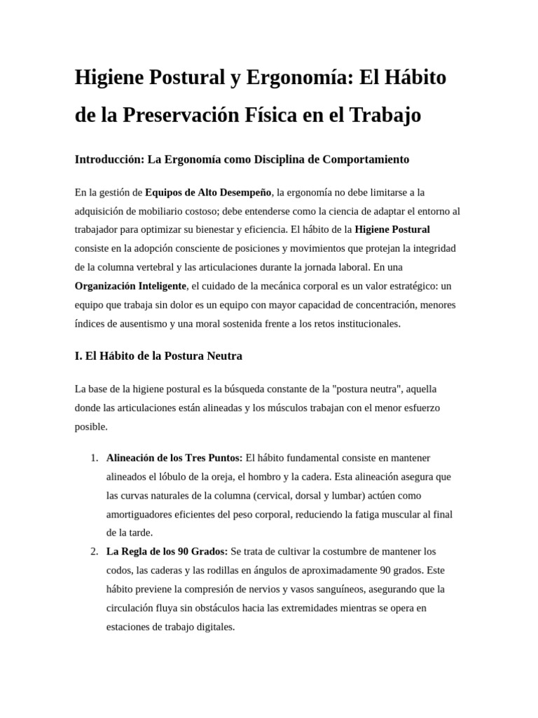 Higiene Postural y Ergonomía Laboral | PDF | Dolor lumbar