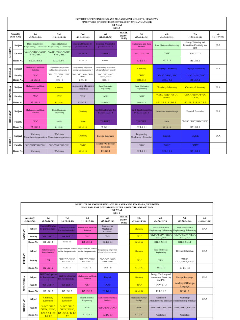 2026 1st Year Semester Timetable | PDF | Science | Inquiry
