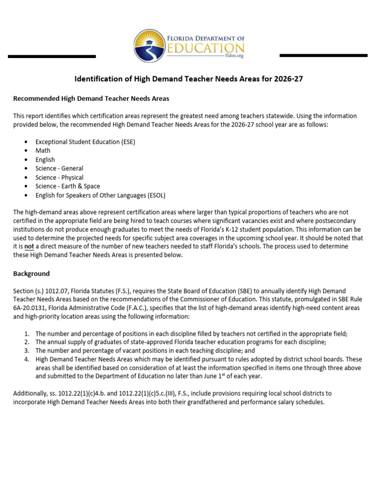 High Demand Teacher Needs 2026-27 Report | PDF | Teachers | Disability