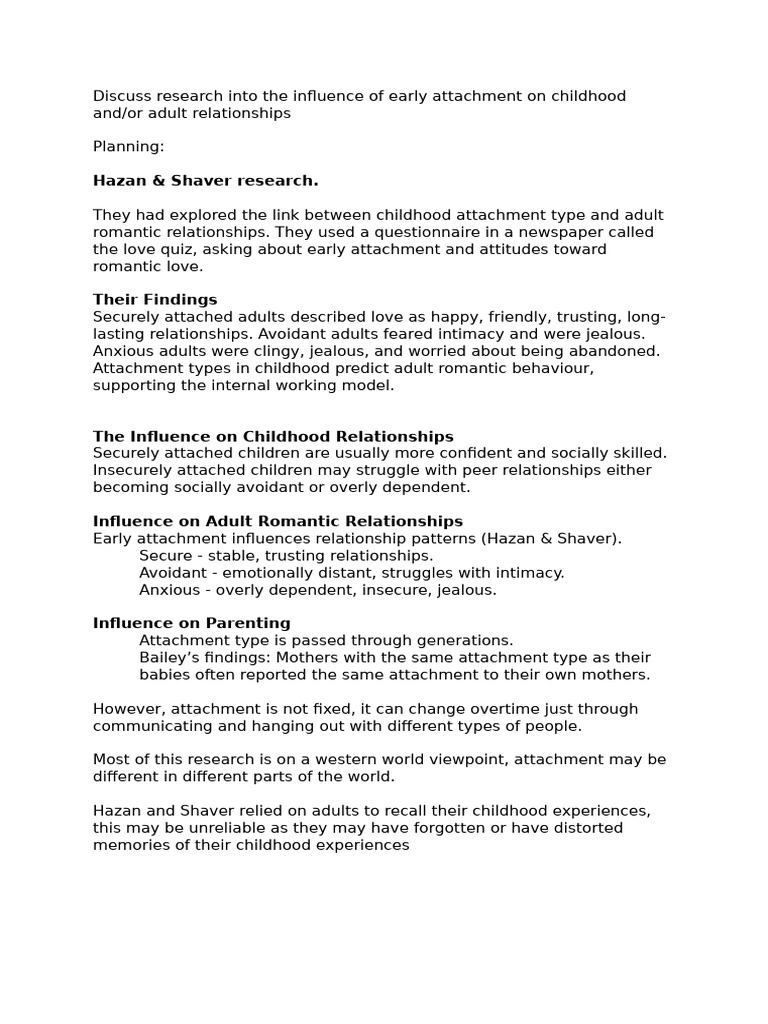 Impact of Early Attachment on Relationships | PDF | Attachment Theory ...