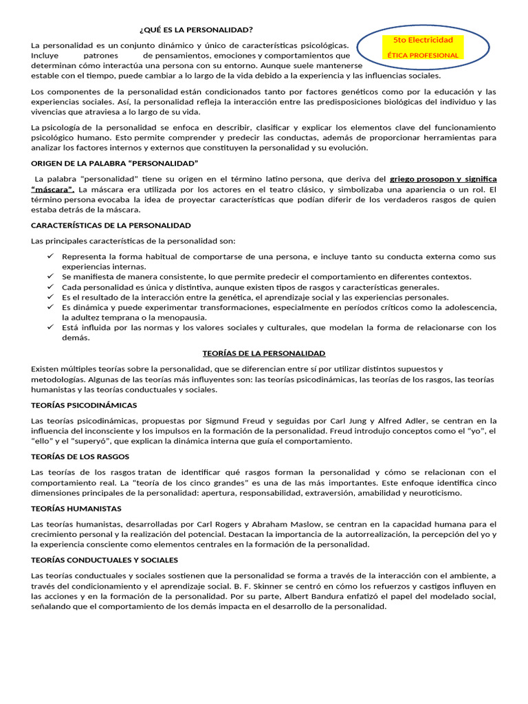 Definición y Teorías de la Personalidad | PDF | Psicología de la ...