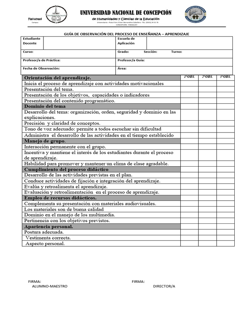 Guía de Observación Docente en Aula | PDF | Maestros | Aprendizaje