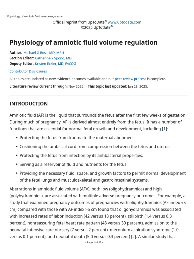 Physiology of Amniotic Fluid Volume Regulation | PDF | Fetus | Pregnancy