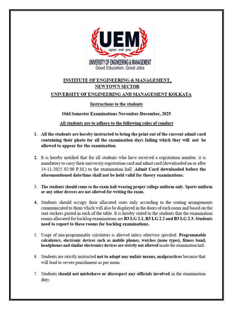Exam Guidelines for IEM Students 2025 | PDF