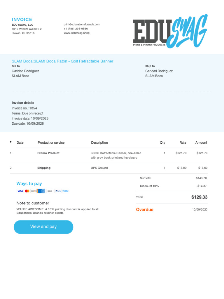 Invoice for SLAM Boca Retractable Banner | PDF