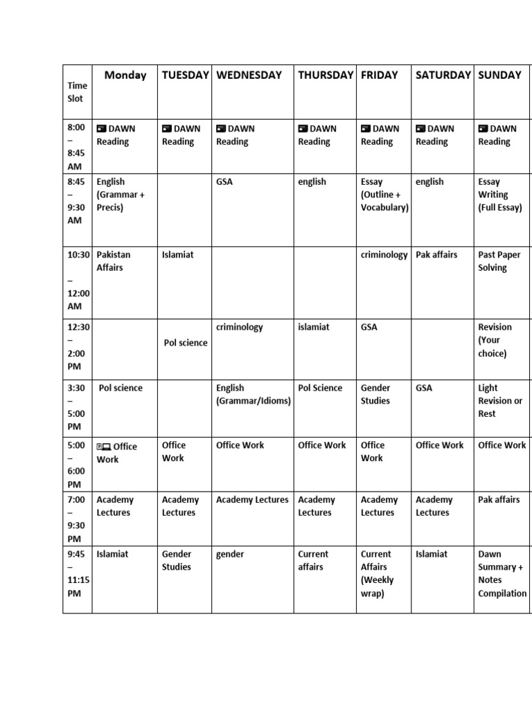 Weekly Study Schedule Overview | PDF