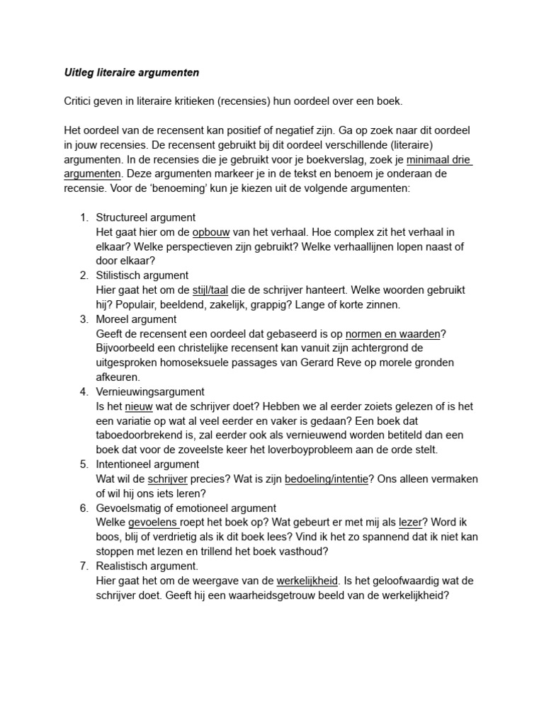 Uitleg Literaire Argumenten | PDF