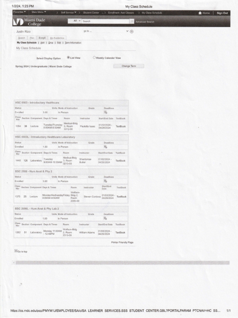 Spring 2024 Class Schedule Overview | PDF