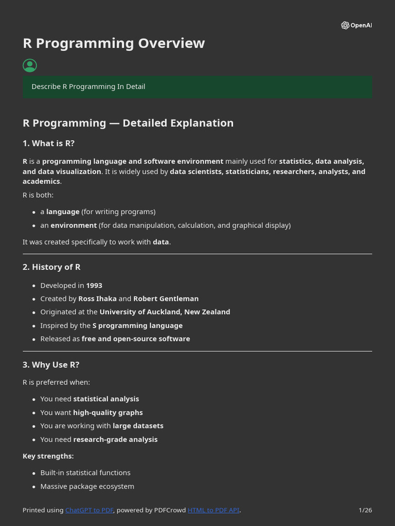 R Programming: Overview and Applications | PDF | Artificial ...
