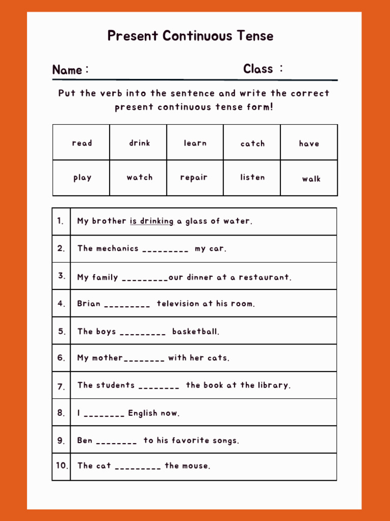 Red Simple Present Continuous Tense English Worksheet | PDF