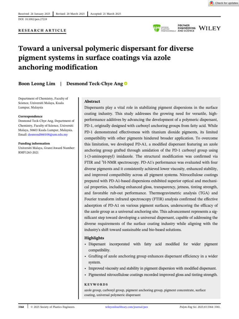 Universal Polymeric Dispersant for Coatings | PDF | Polymers | Copolymer