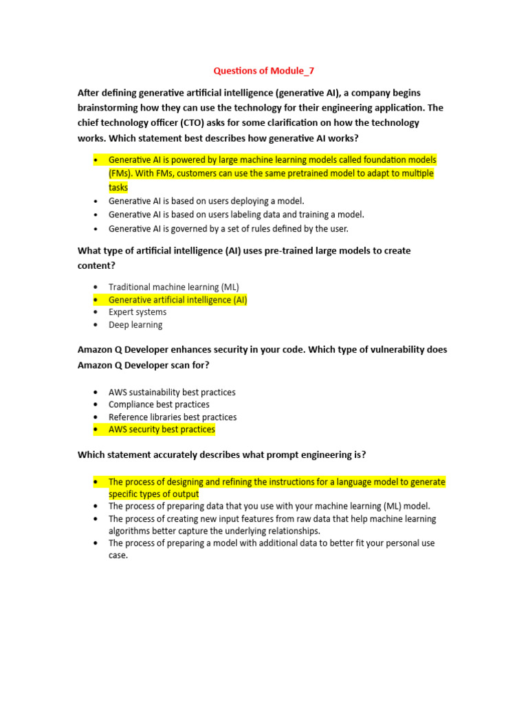 Questions of Module_7 | PDF | Machine Learning | Artificial Intelligence