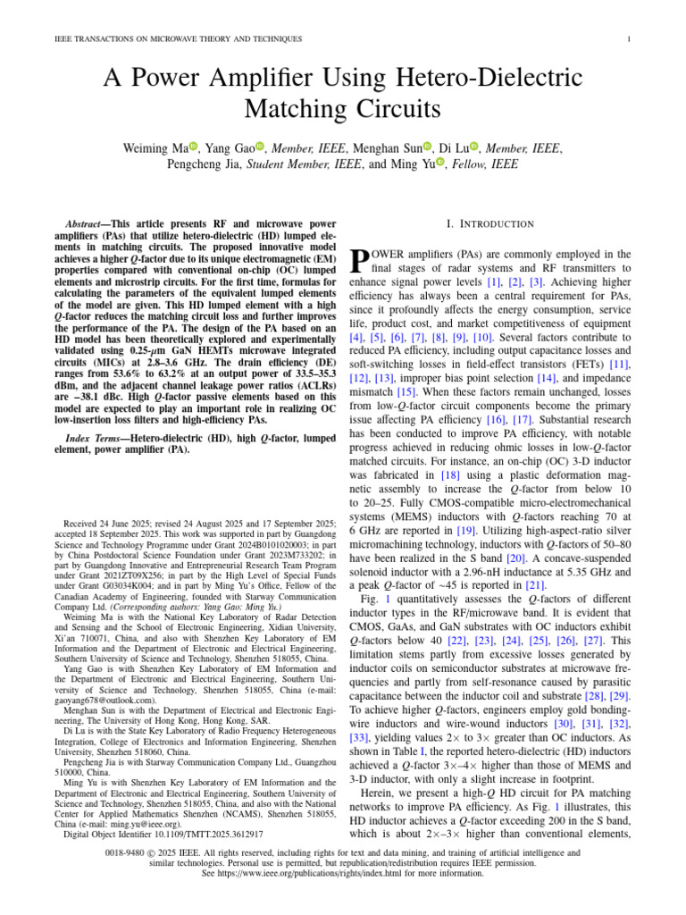 High-Efficiency Power Amplifier Design | PDF | Amplifier | Capacitor