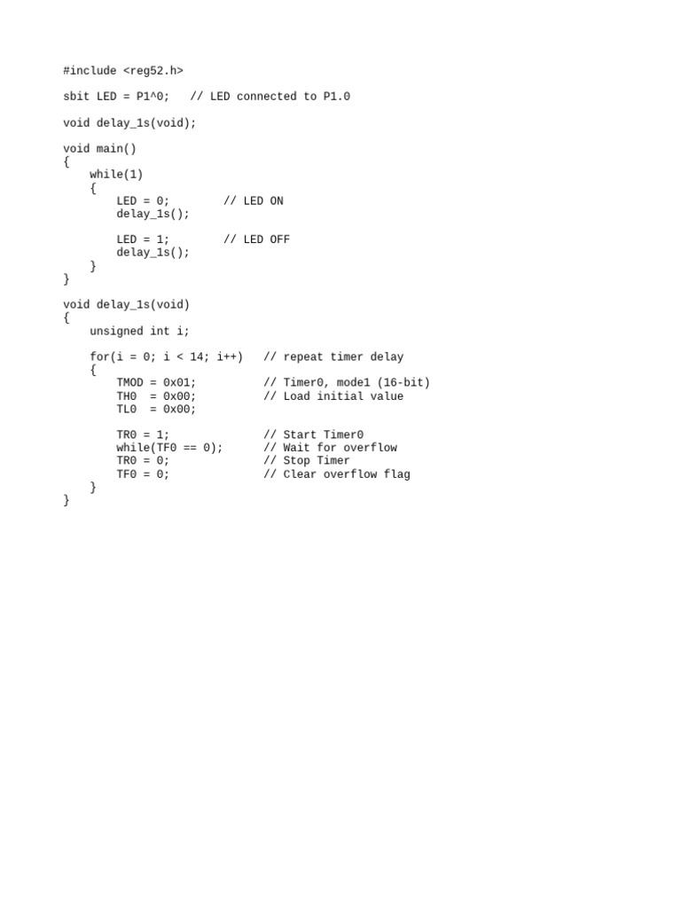 LED Blinking Program in C for 8051 | PDF