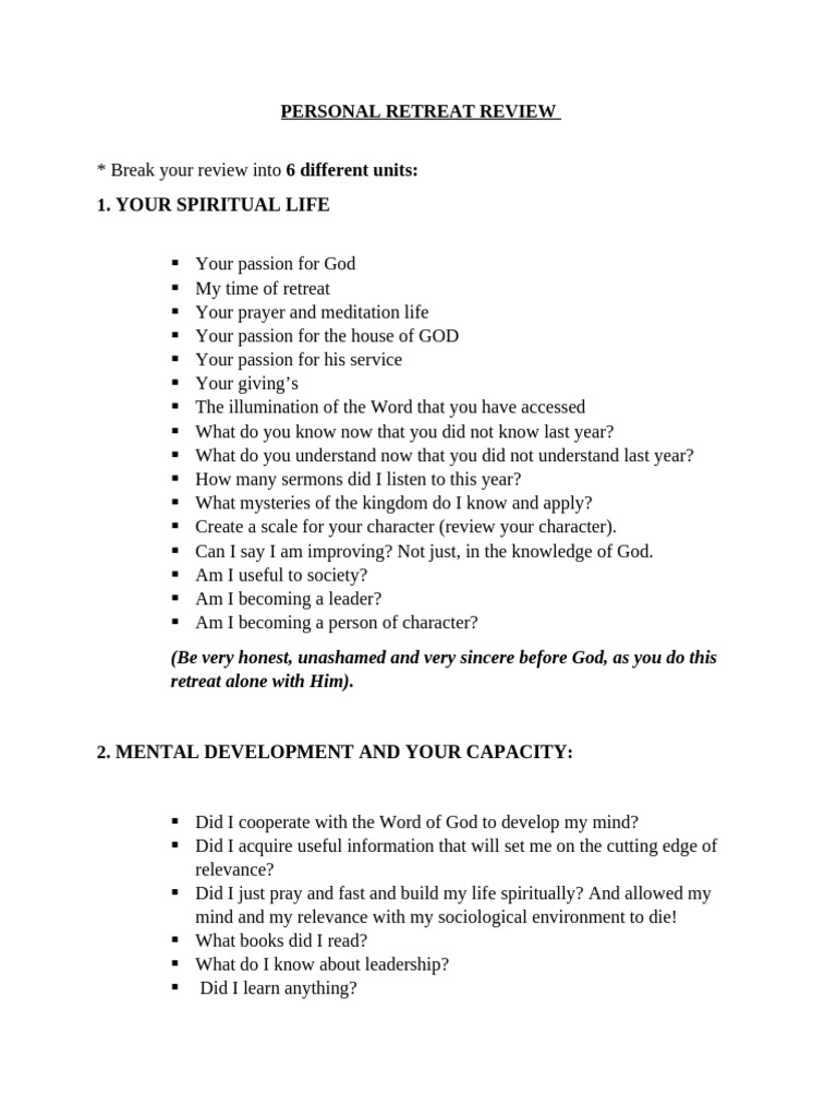 Personal Retreat Review Guide | PDF | Prayer | Mind