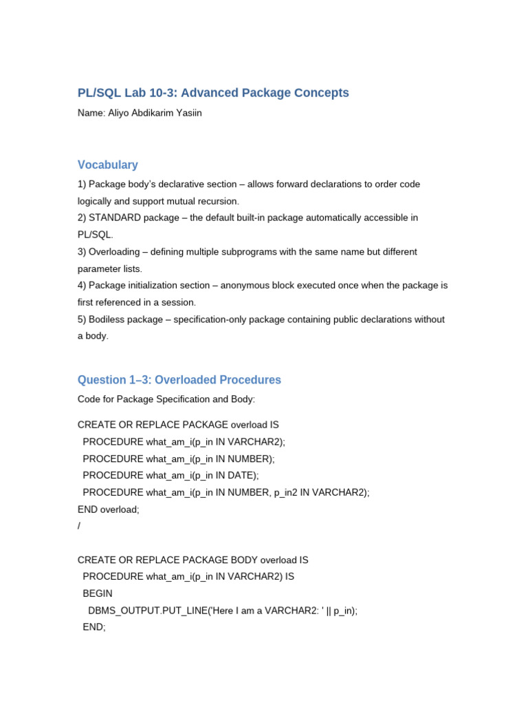 PL/SQL Advanced Package Concepts | PDF | Pl/Sql | Computing