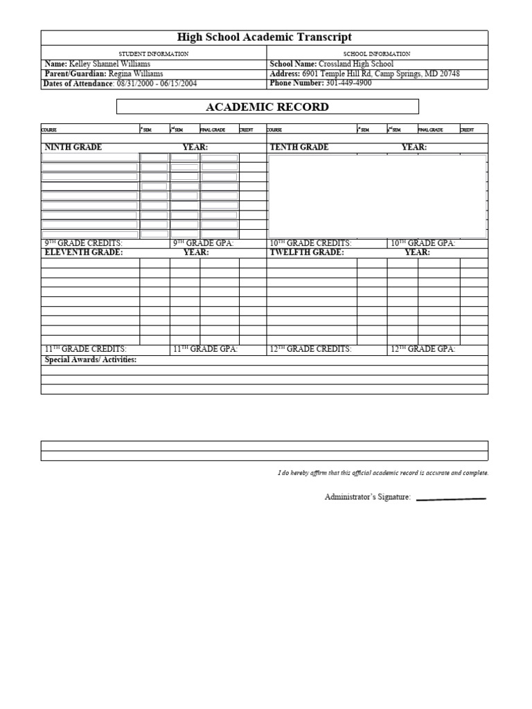 Academic Transcript (2) | PDF