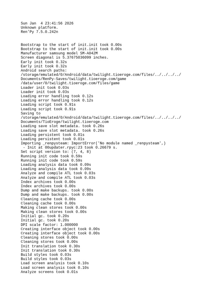 Ren'Py 7.5.0 Initialization Log | PDF | Booting | Computer Science