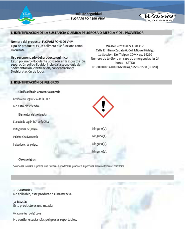 Hoja de Seguridad FLOPAM FO 4190 VHM | PDF | Química