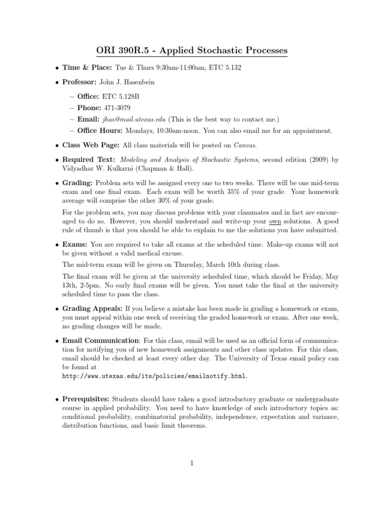 Applied Stochastic Processes Course Guide | PDF | Markov Chain ...