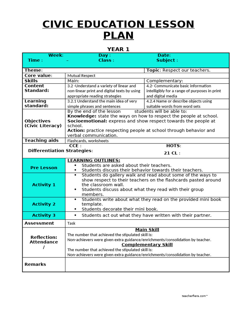 Y1 LP CIVIC EDU NOV MUTUAL RESPECT- RESPECTING TEACHERS | PDF ...