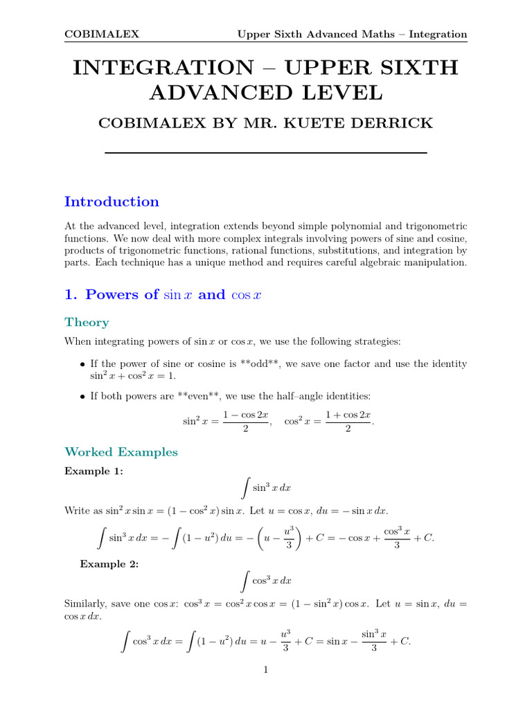 Advanced Integration Techniques Guide | PDF | Trigonometric Functions ...