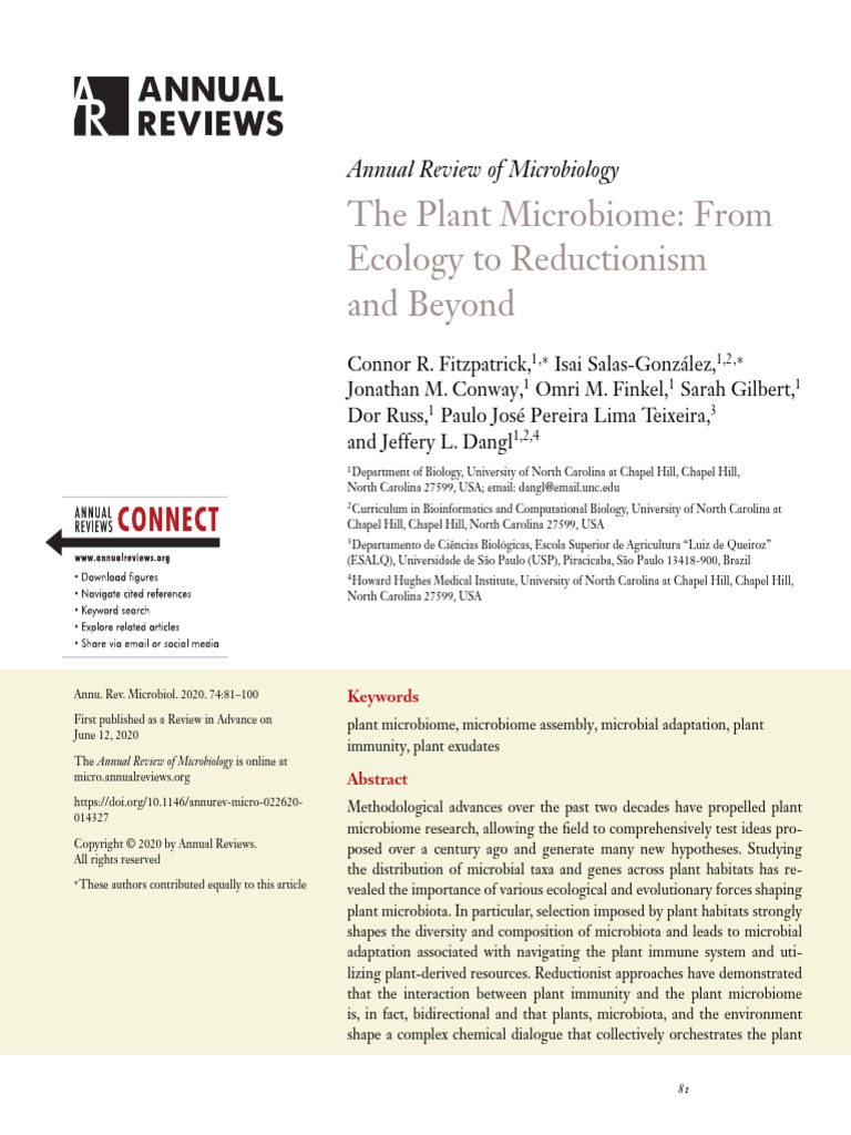 The Plant Microbiome From Ecology to Reductionism and Beyond | PDF ...