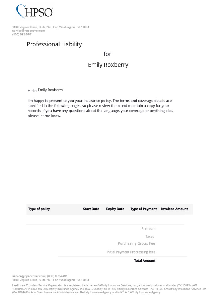 Professional Liability Insurance Policy | PDF | Insurance ...