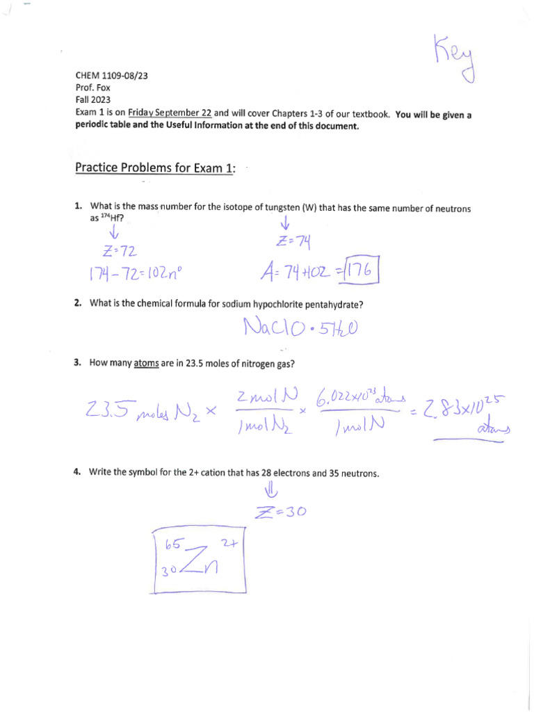 Exam 1 Practice Key | PDF